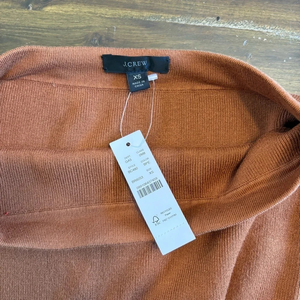 J. Crew Midi Tube Sweater Skirt Burnished Pecan XS NWT Knit Stretch Pencil